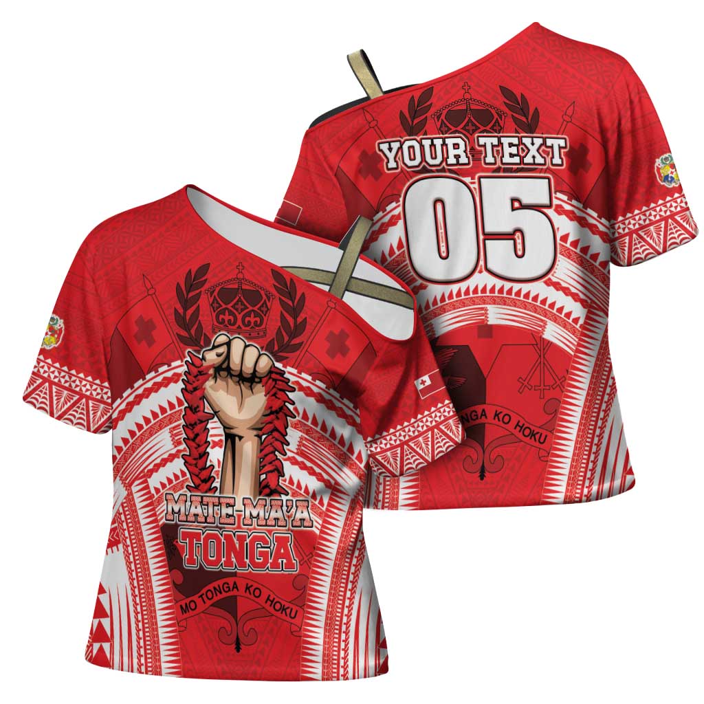 Custom Tonga Rugby Mate Ma'a Cross Shoulder Shirt Tongan Pride Unique Style - Polynesian Pride