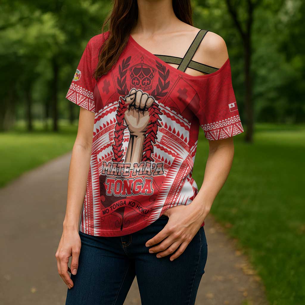 Custom Tonga Rugby Mate Ma'a Cross Shoulder Shirt Tongan Pride Unique Style - Polynesian Pride