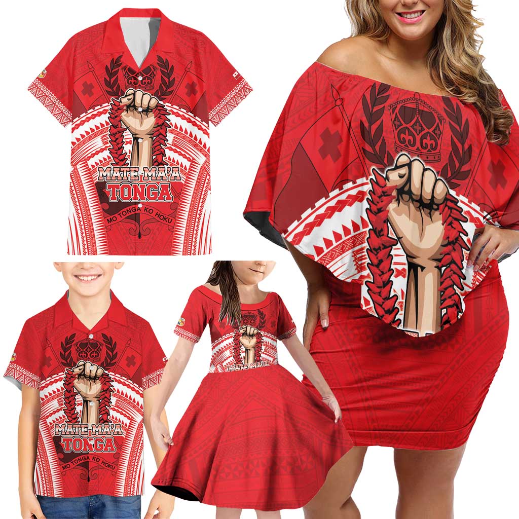 Custom Tonga Rugby Mate Ma'a Family Matching Off Shoulder Short Dress and Hawaiian Shirt Tongan Pride Unique Style - Polynesian Pride