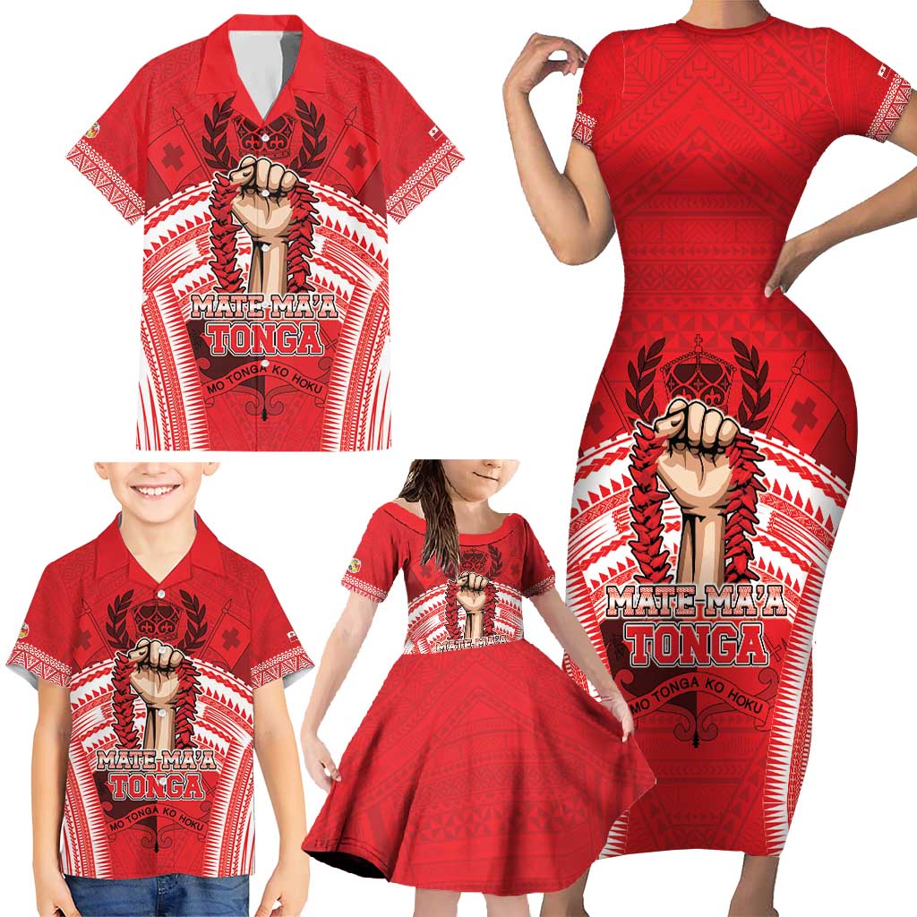 Custom Tonga Rugby Mate Ma'a Family Matching Short Sleeve Bodycon Dress and Hawaiian Shirt Tongan Pride Unique Style - Polynesian Pride