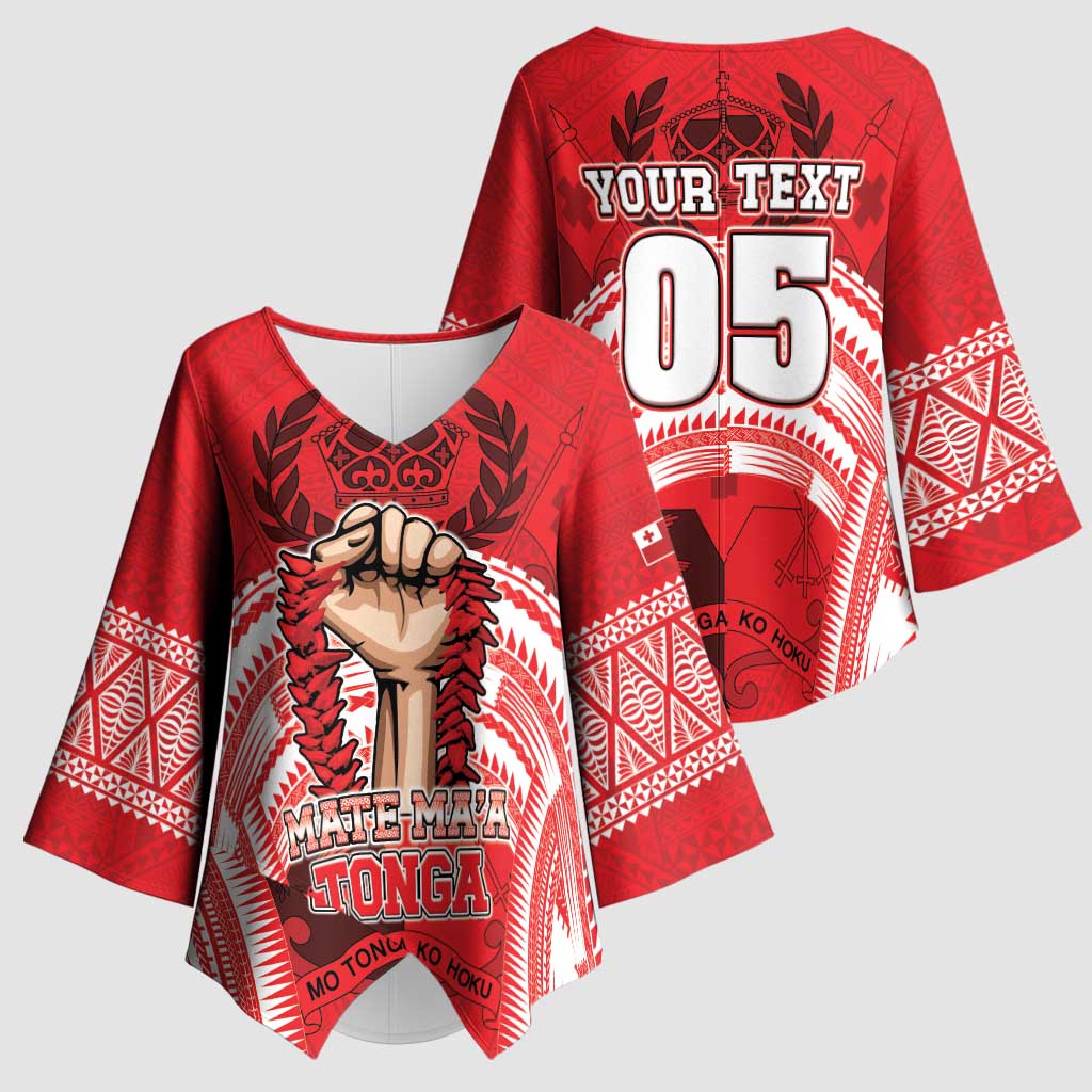 Custom Tonga Rugby Mate Ma'a Kimono Sleeve Blouse Tongan Pride Unique Style - Polynesian Pride