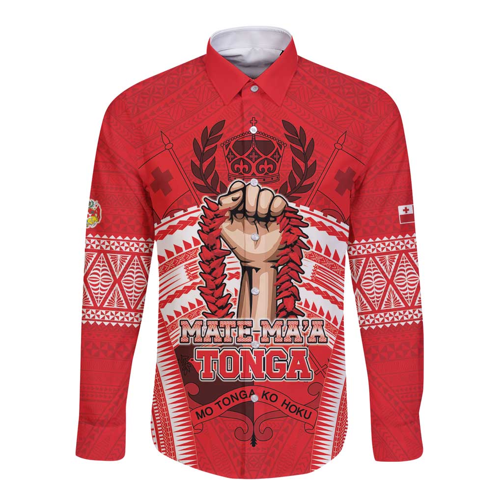 Custom Tonga Rugby Mate Ma'a Long Sleeve Button Shirt Tongan Pride Unique Style - Polynesian Pride