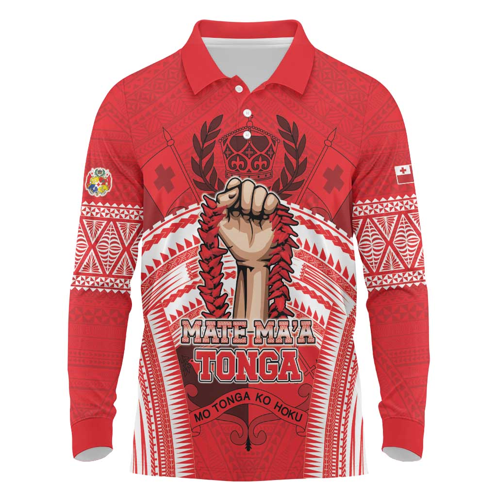 Custom Tonga Rugby Mate Ma'a Long Sleeve Polo Shirt Tongan Pride Unique Style - Polynesian Pride