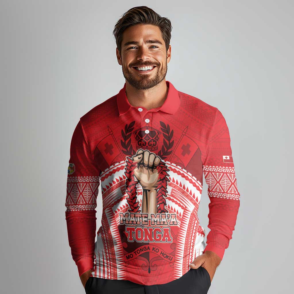 Custom Tonga Rugby Mate Ma'a Long Sleeve Polo Shirt Tongan Pride Unique Style - Polynesian Pride
