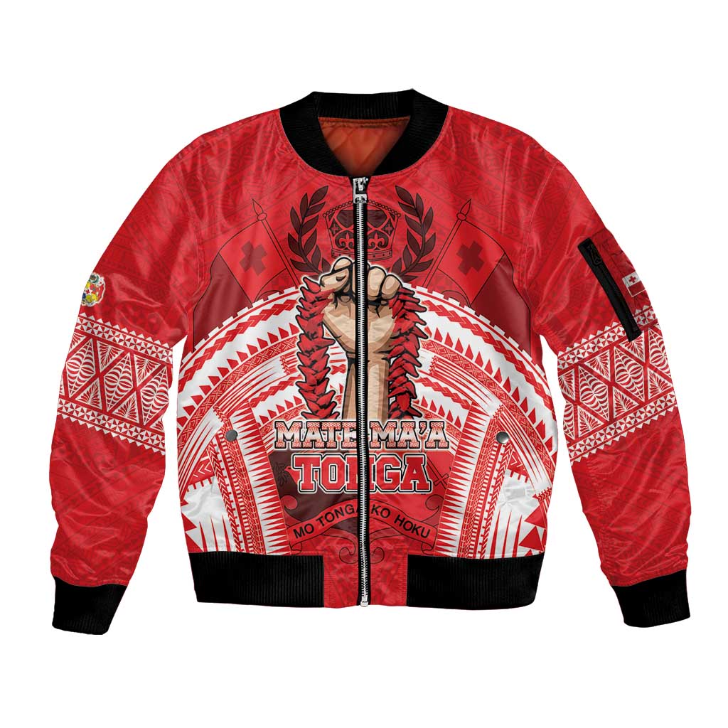 Custom Tonga Rugby Mate Ma'a Sleeve Zip Bomber Jacket Tongan Pride Unique Style - Polynesian Pride