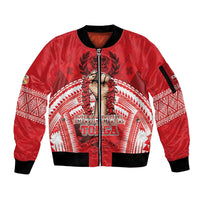 Custom Tonga Rugby Mate Ma'a Sleeve Zip Bomber Jacket Tongan Pride Unique Style - Polynesian Pride
