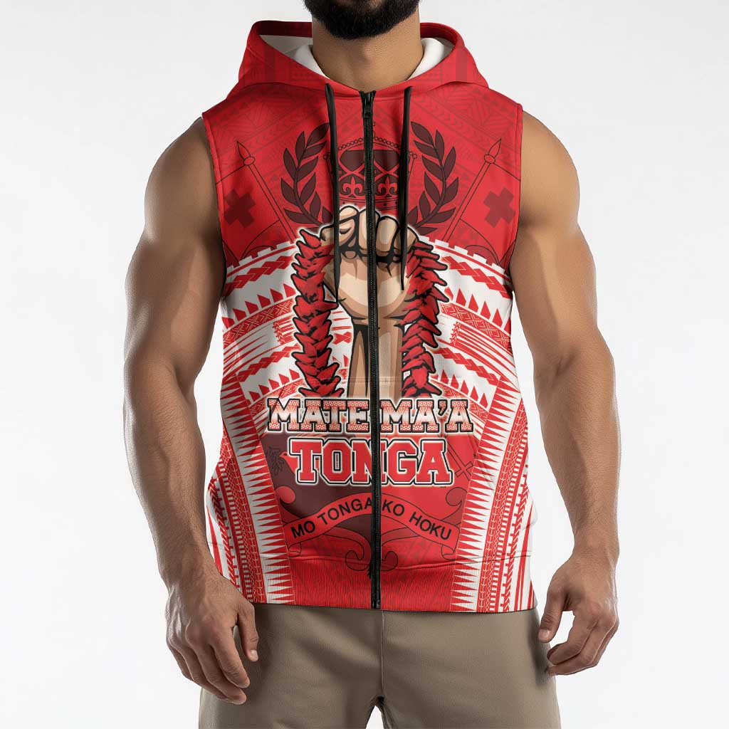 Custom Tonga Rugby Mate Ma'a Sleeveless Zip Hoodie Tongan Pride Unique Style - Polynesian Pride