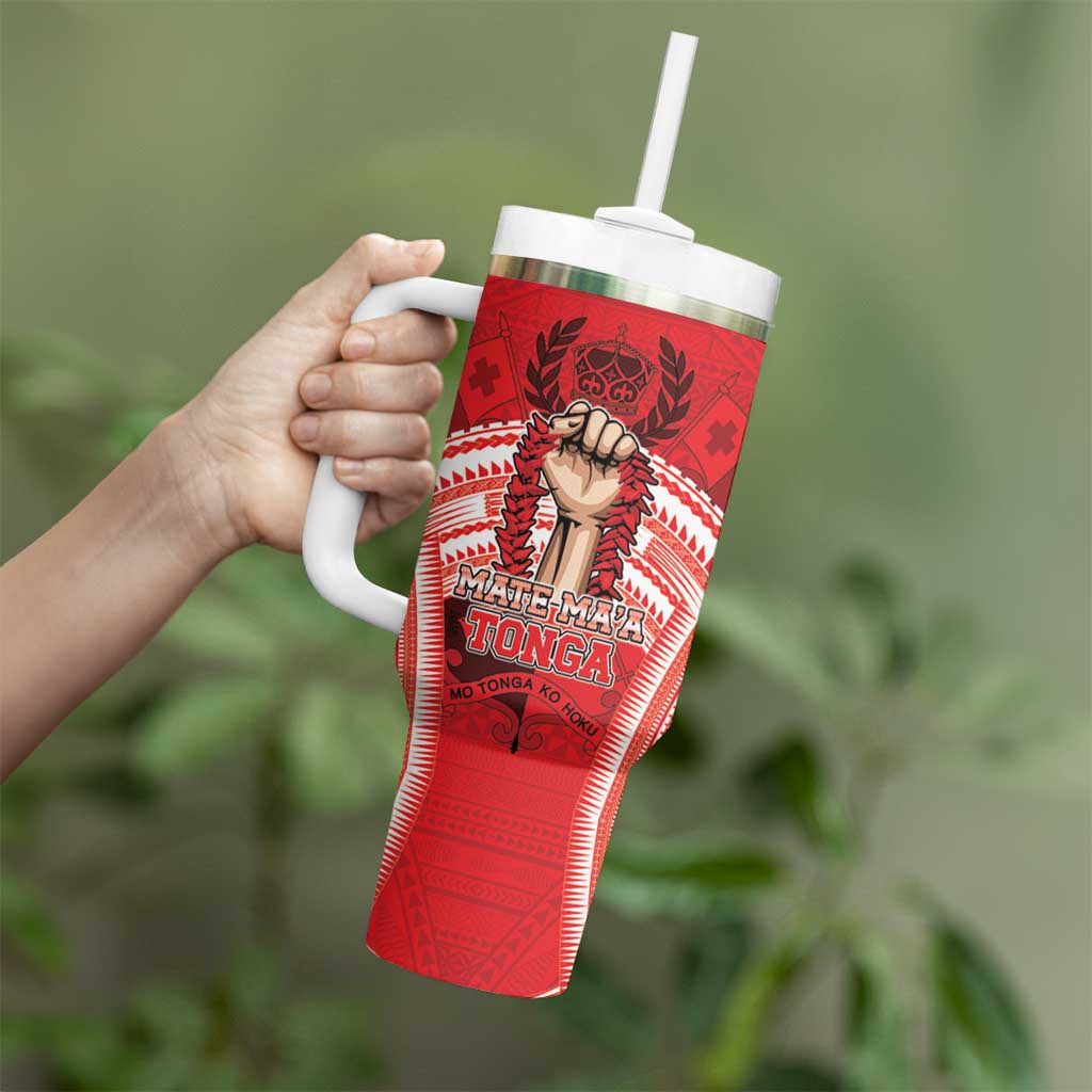 Custom Tonga Rugby Mate Ma'a Tumbler With Handle Tongan Pride Unique Style - Polynesian Pride