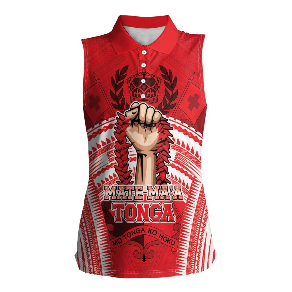 Custom Tonga Rugby Mate Ma'a Women Sleeveless Polo Shirt Tongan Pride Unique Style - Polynesian Pride