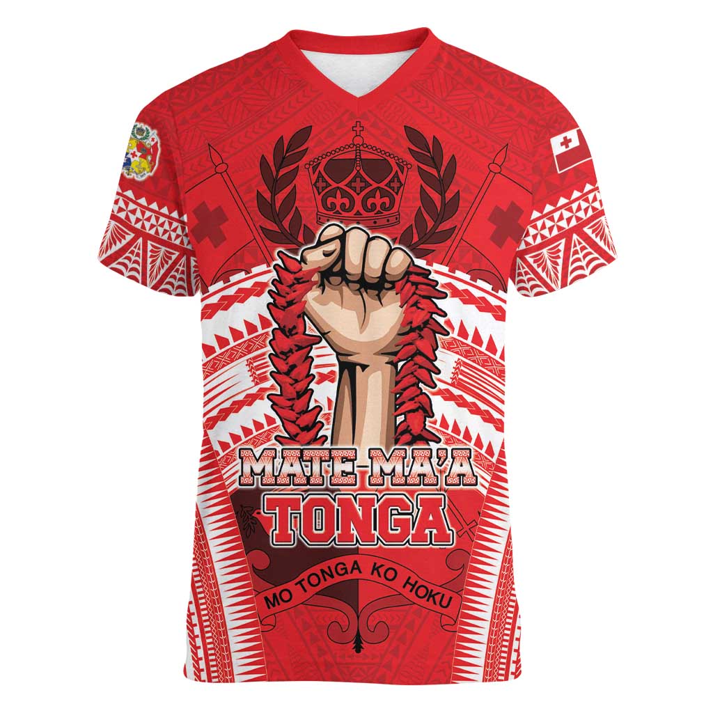 Custom Tonga Rugby Mate Ma'a Women V-Neck T-Shirt Tongan Pride Unique Style - Polynesian Pride