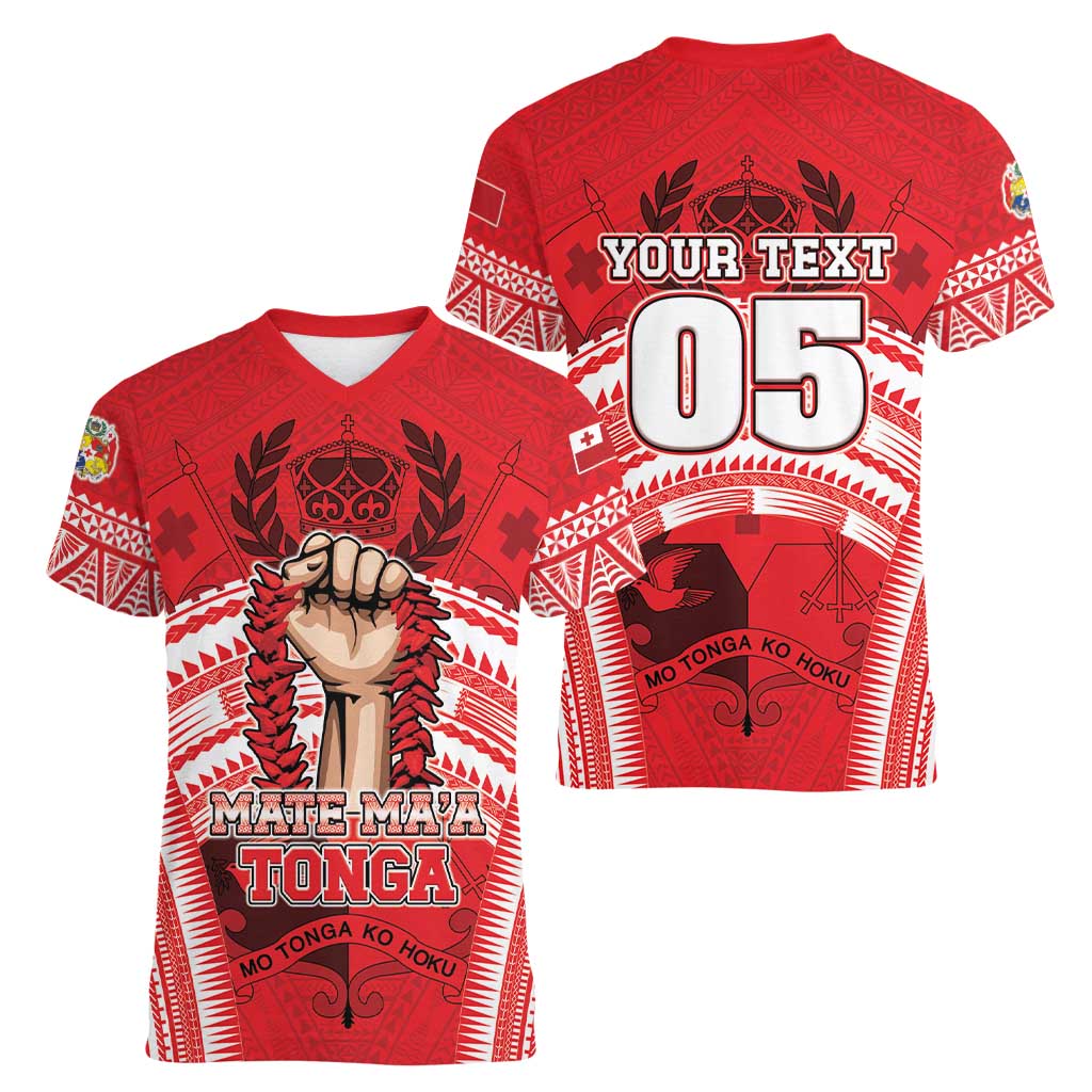 Custom Tonga Rugby Mate Ma'a Women V-Neck T-Shirt Tongan Pride Unique Style - Polynesian Pride