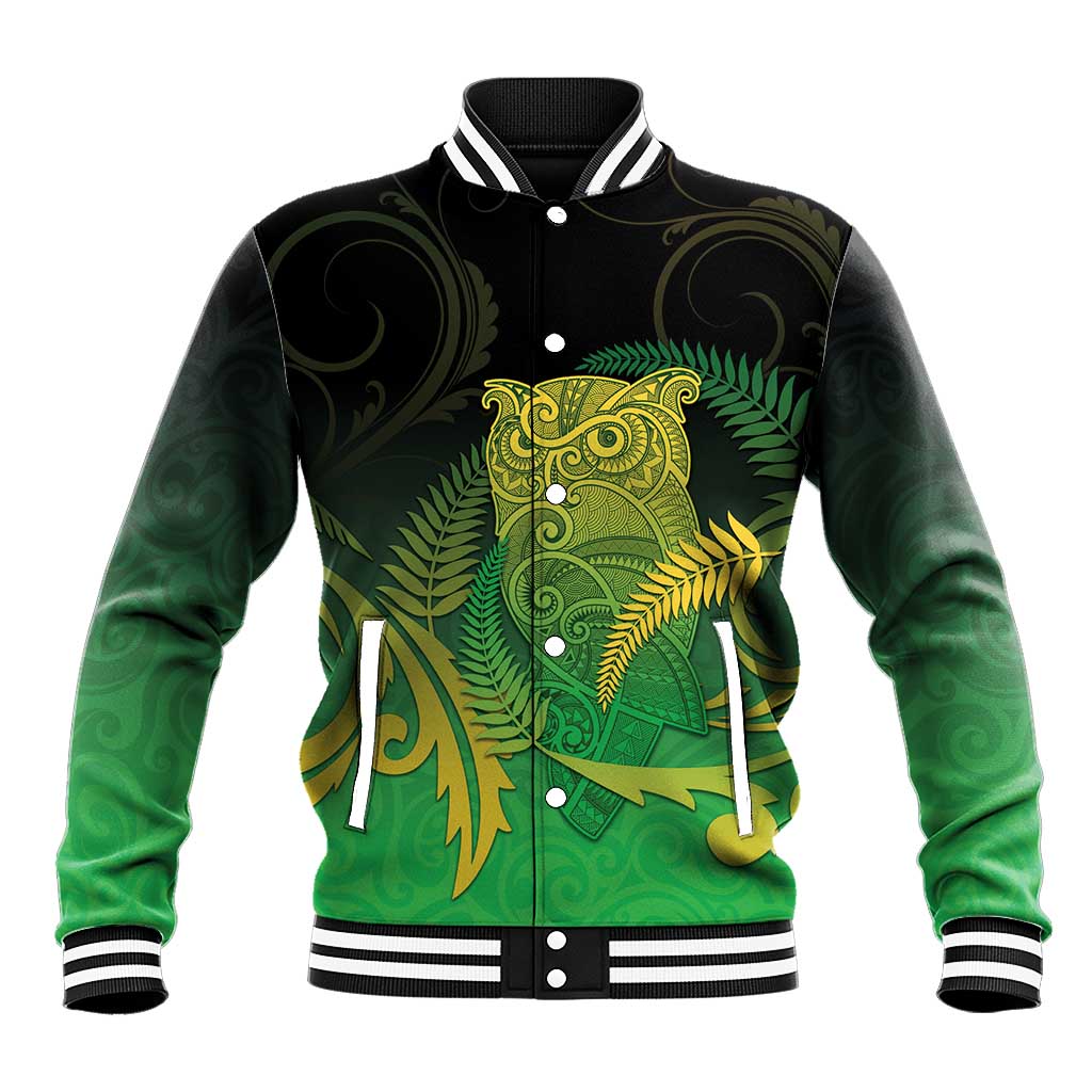 New Zealand Aotearoa Ruru Baseball Jacket Maori Fern Art Green LT05 Unisex Green - Polynesian Pride