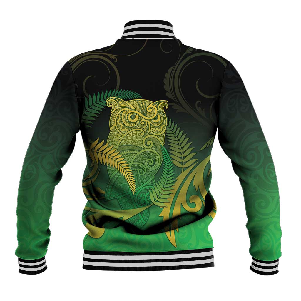New Zealand Aotearoa Ruru Baseball Jacket Maori Fern Art Green LT05 - Polynesian Pride