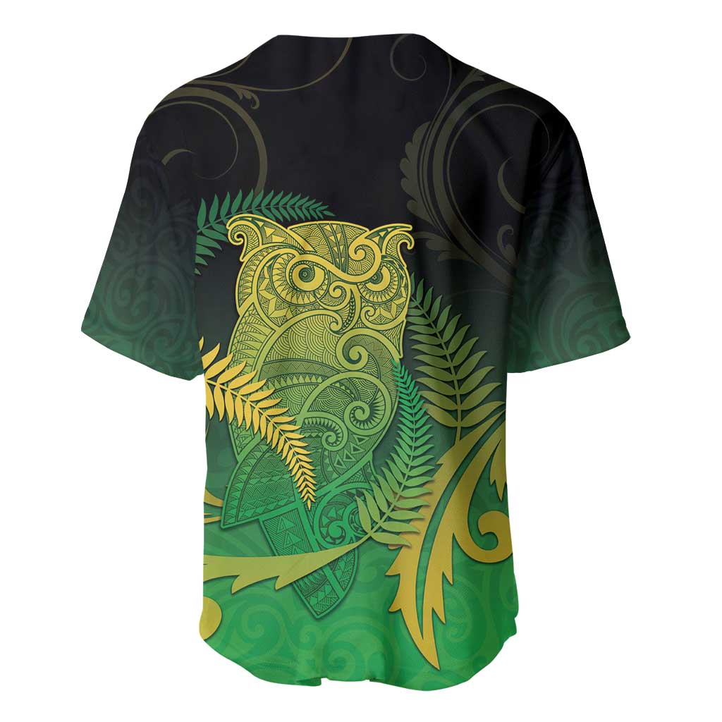 New Zealand Aotearoa Ruru Baseball Jersey Maori Fern Art Green