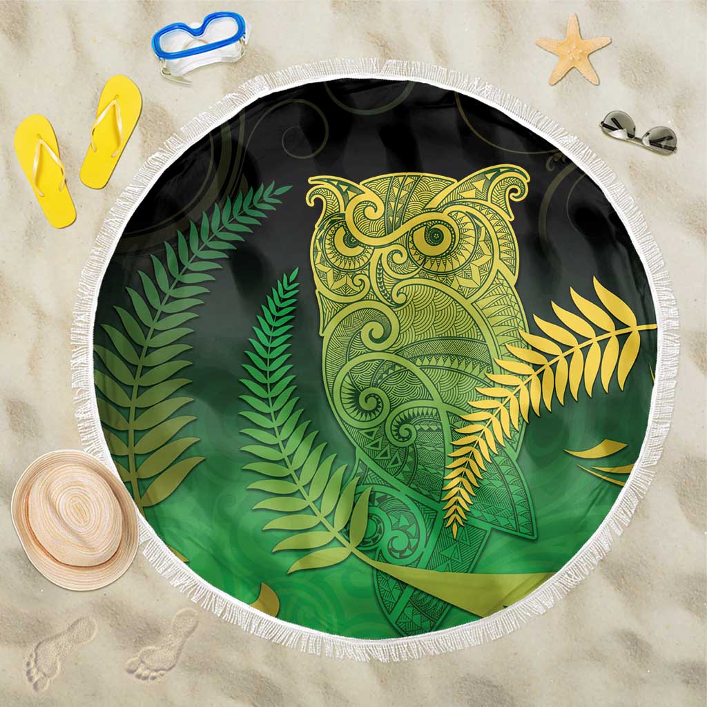 New Zealand Aotearoa Ruru Beach Blanket Maori Fern Art Green