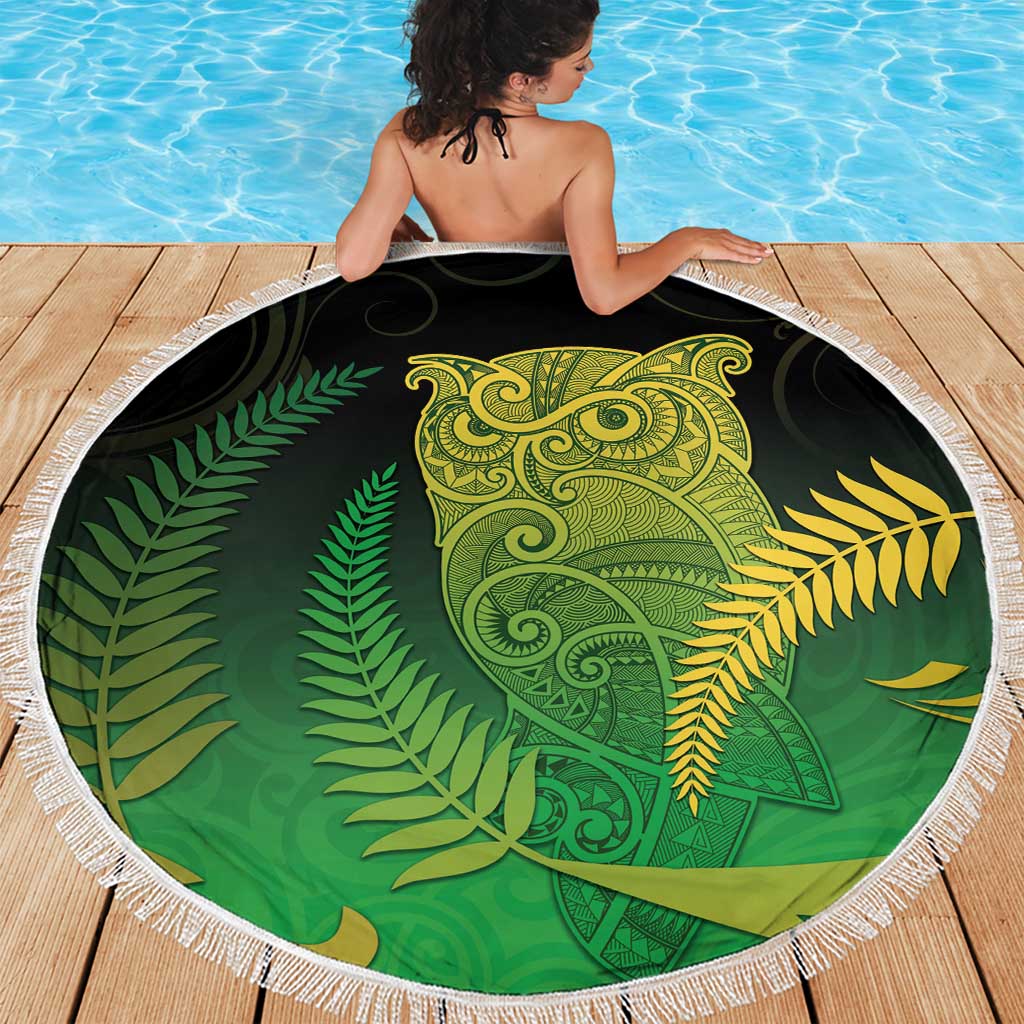 New Zealand Aotearoa Ruru Beach Blanket Maori Fern Art Green LT05 - Polynesian Pride