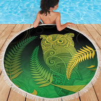 New Zealand Aotearoa Ruru Beach Blanket Maori Fern Art Green LT05 - Polynesian Pride
