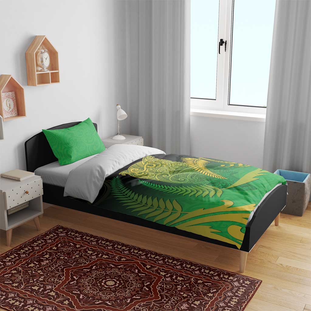 New Zealand Aotearoa Ruru Bedding Set Maori Fern Art Green