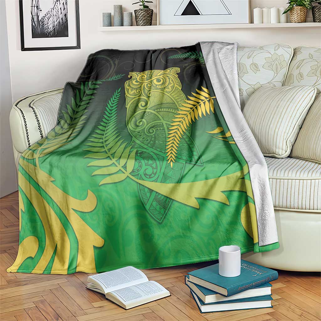 New Zealand Aotearoa Ruru Blanket Maori Fern Art Green