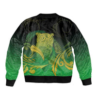 New Zealand Aotearoa Ruru Bomber Jacket Maori Fern Art Green