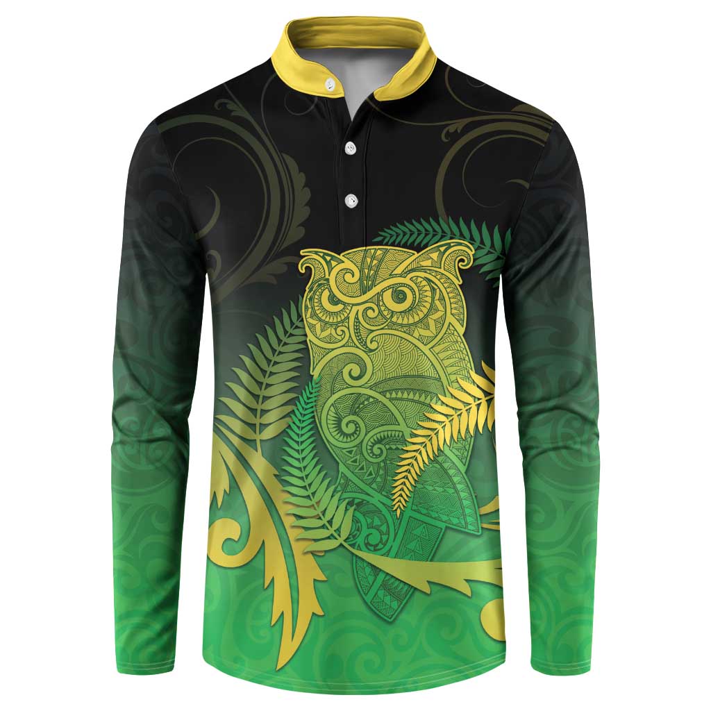 New Zealand Aotearoa Ruru Button Sweatshirt Maori Fern Art Green LT05 Green - Polynesian Pride