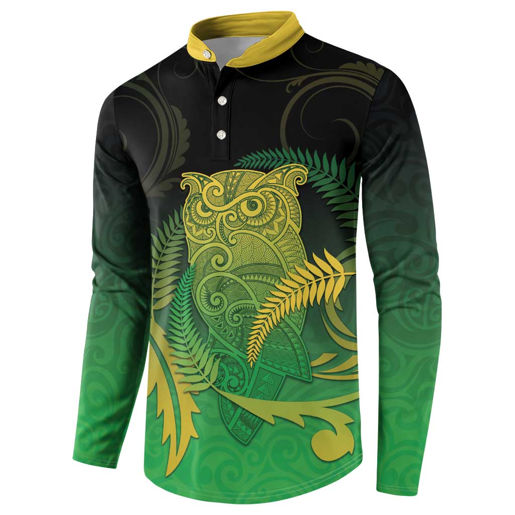 New Zealand Aotearoa Ruru Button Sweatshirt Maori Fern Art Green