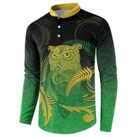 New Zealand Aotearoa Ruru Button Sweatshirt Maori Fern Art Green