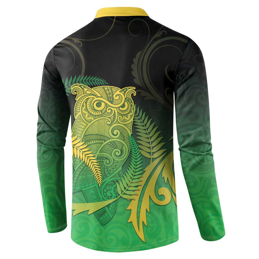 New Zealand Aotearoa Ruru Button Sweatshirt Maori Fern Art Green