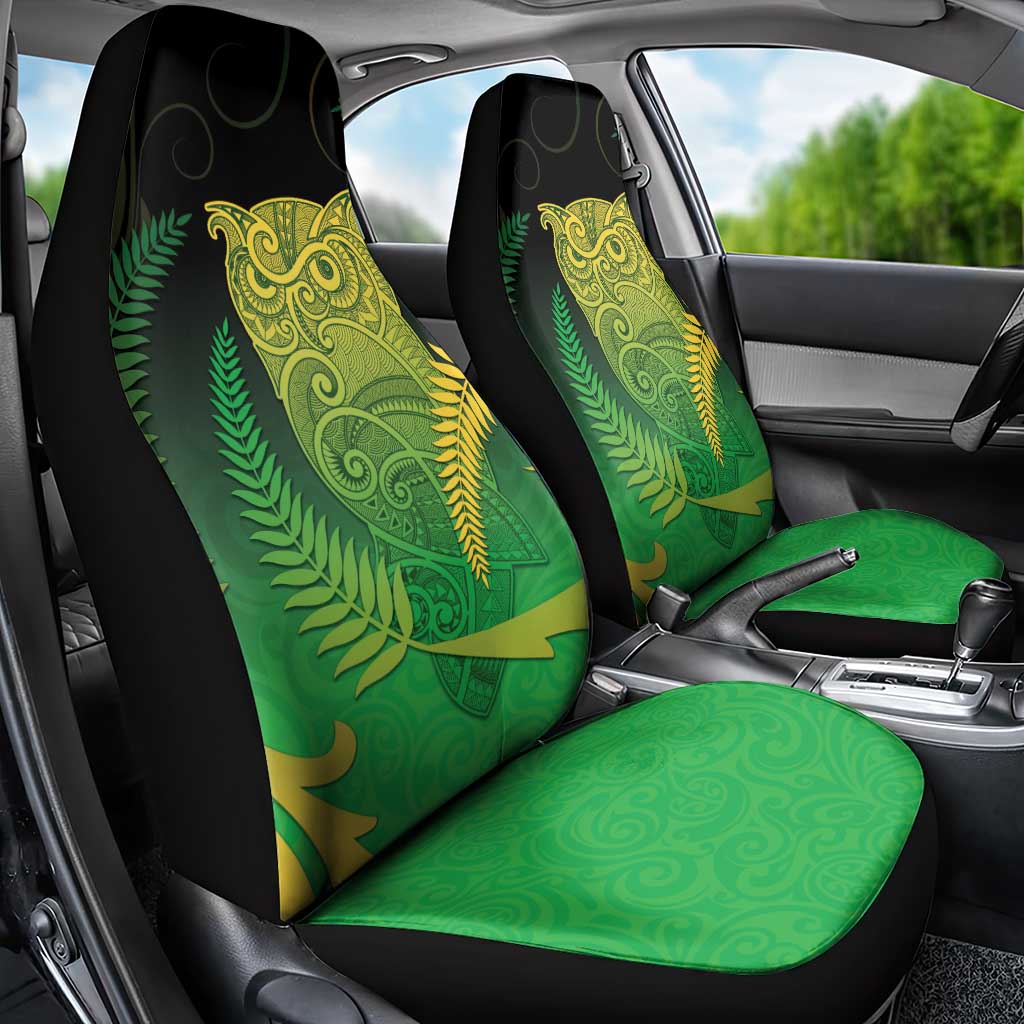 New Zealand Aotearoa Ruru Car Seat Cover Maori Fern Art Green