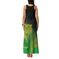 New Zealand Aotearoa Ruru Family Matching Tank Maxi Dress and Hawaiian Shirt Maori Fern Art Green