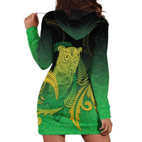 New Zealand Aotearoa Ruru Hoodie Dress Maori Fern Art Green