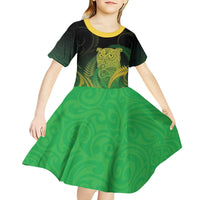 New Zealand Aotearoa Ruru Kid Short Sleeve Dress Maori Fern Art Green