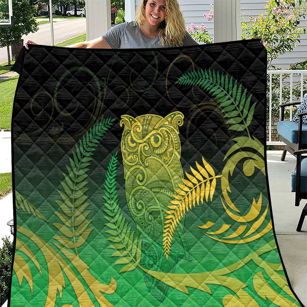 New Zealand Aotearoa Ruru Quilt Maori Fern Art Green
