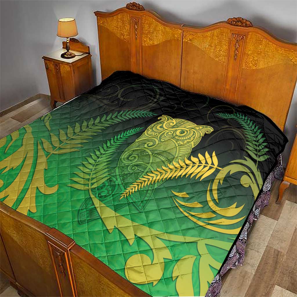 New Zealand Aotearoa Ruru Quilt Maori Fern Art Green