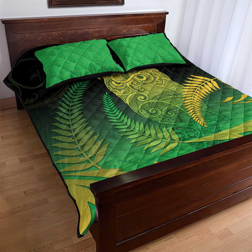 New Zealand Aotearoa Ruru Quilt Bed Set Maori Fern Art Green