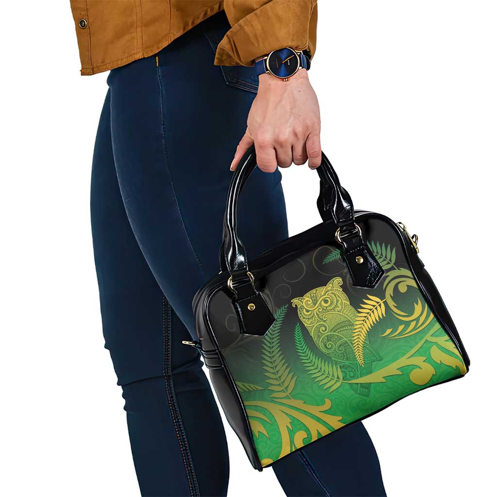 New Zealand Aotearoa Ruru Shoulder Handbag Maori Fern Art Green