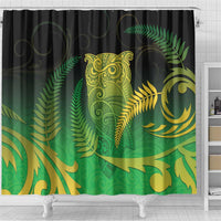 New Zealand Aotearoa Ruru Shower Curtain Maori Fern Art Green