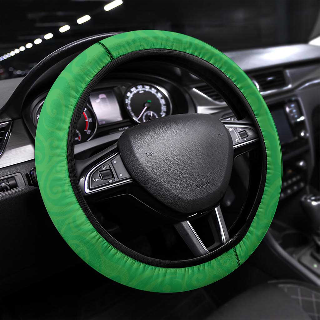 New Zealand Aotearoa Ruru Steering Wheel Cover Maori Fern Art Green LT05 Universal Fit Green - Polynesian Pride