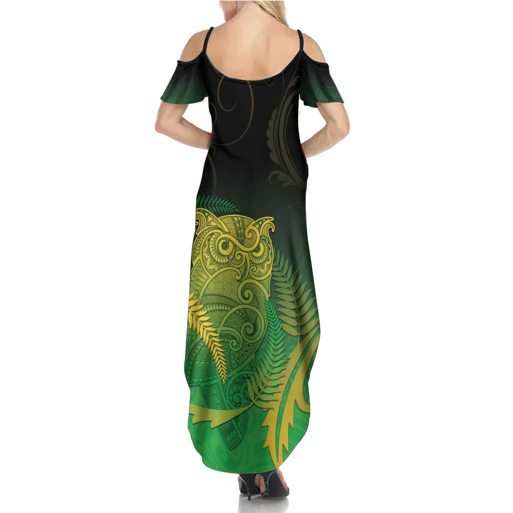 New Zealand Aotearoa Ruru Summer Maxi Dress Maori Fern Art Green