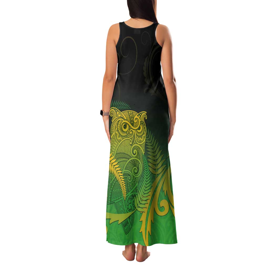 New Zealand Aotearoa Ruru Tank Maxi Dress Maori Fern Art Green