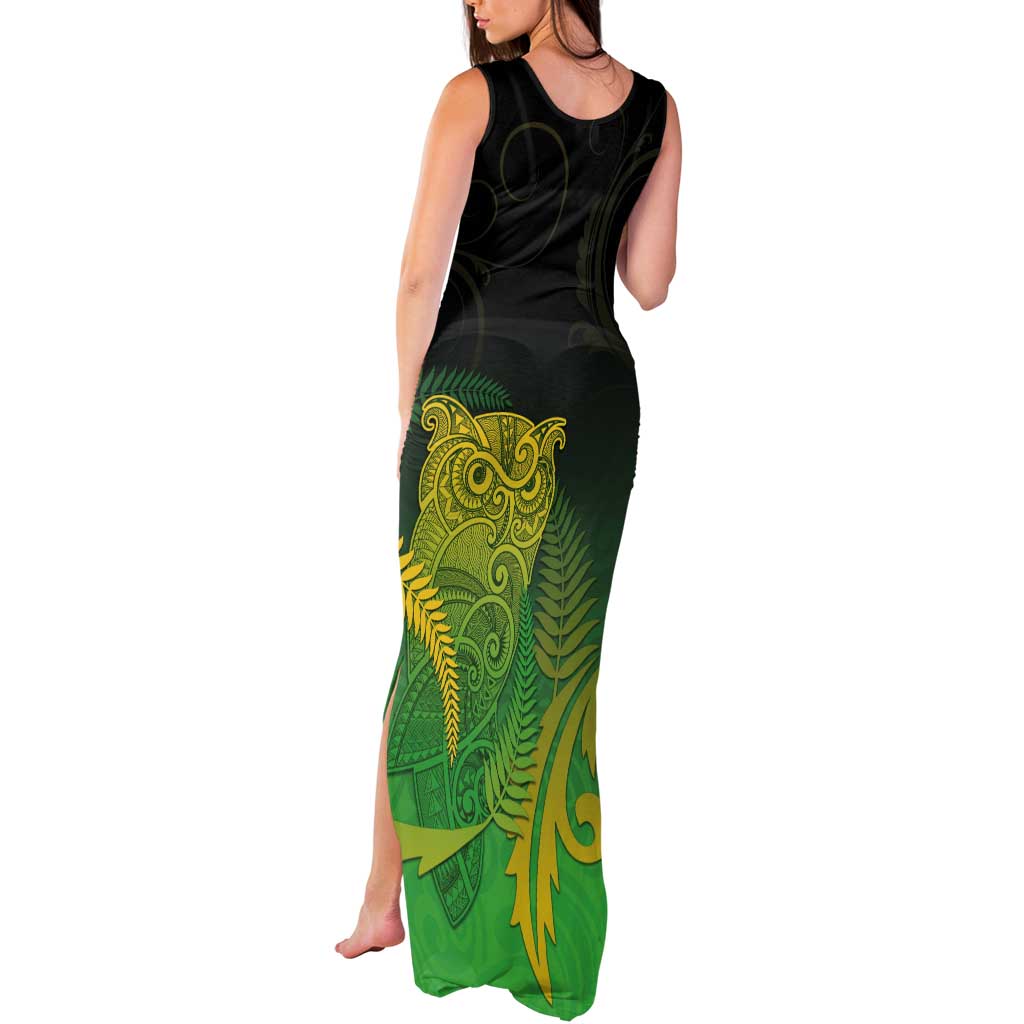 New Zealand Aotearoa Ruru Tank Maxi Dress Maori Fern Art Green