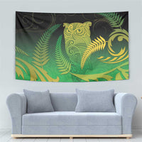 New Zealand Aotearoa Ruru Tapestry Maori Fern Art Green
