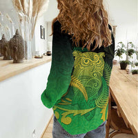 New Zealand Aotearoa Ruru Women Casual Shirt Maori Fern Art Green