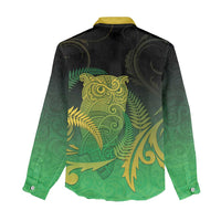 New Zealand Aotearoa Ruru Women Casual Shirt Maori Fern Art Green