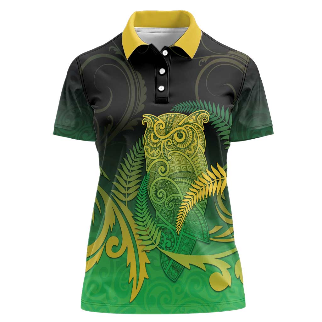 New Zealand Aotearoa Ruru Women Polo Shirt Maori Fern Art Green