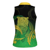 New Zealand Aotearoa Ruru Women Sleeveless Polo Shirt Maori Fern Art Green