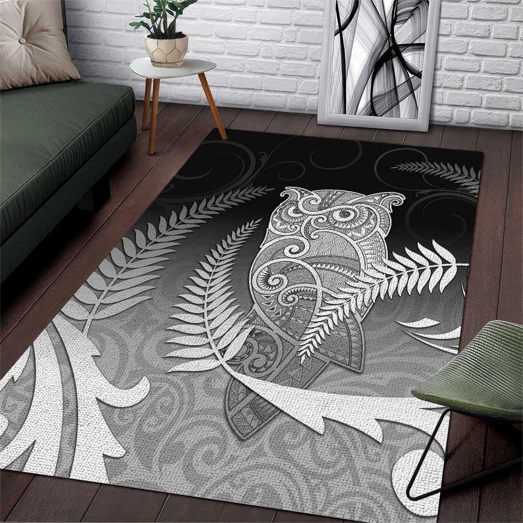 New Zealand Aotearoa Ruru Area Rug Maori Fern Art Black