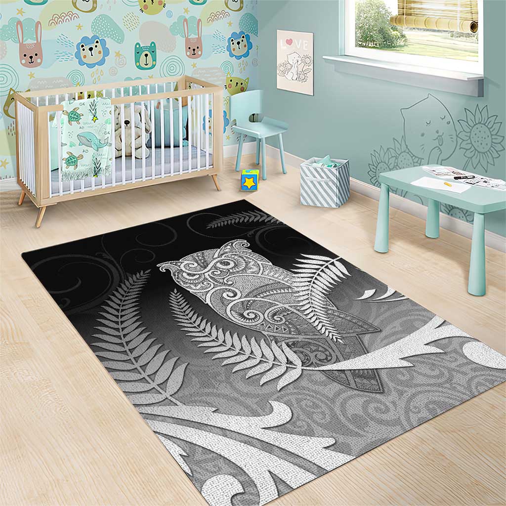 New Zealand Aotearoa Ruru Area Rug Maori Fern Art Black