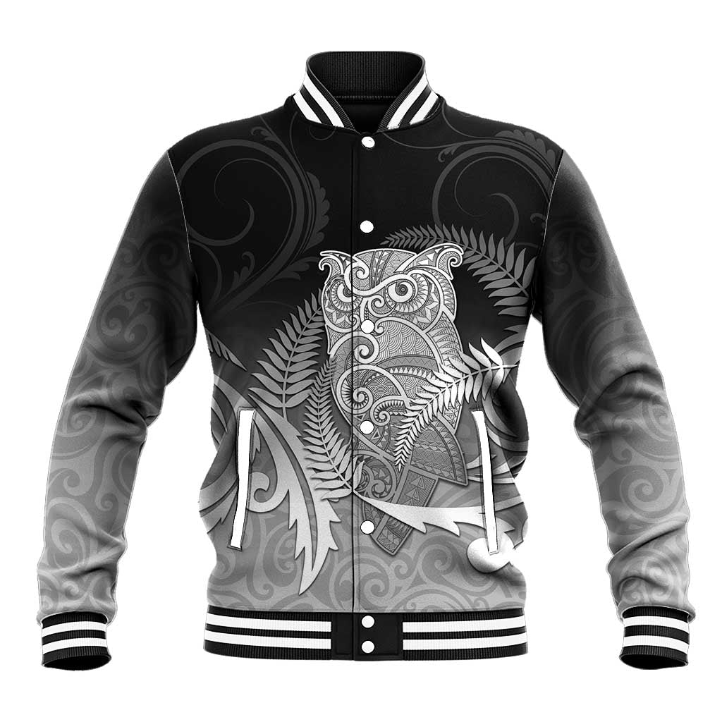 New Zealand Aotearoa Ruru Baseball Jacket Maori Fern Art Black LT05 Unisex Black - Polynesian Pride