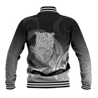 New Zealand Aotearoa Ruru Baseball Jacket Maori Fern Art Black LT05 - Polynesian Pride